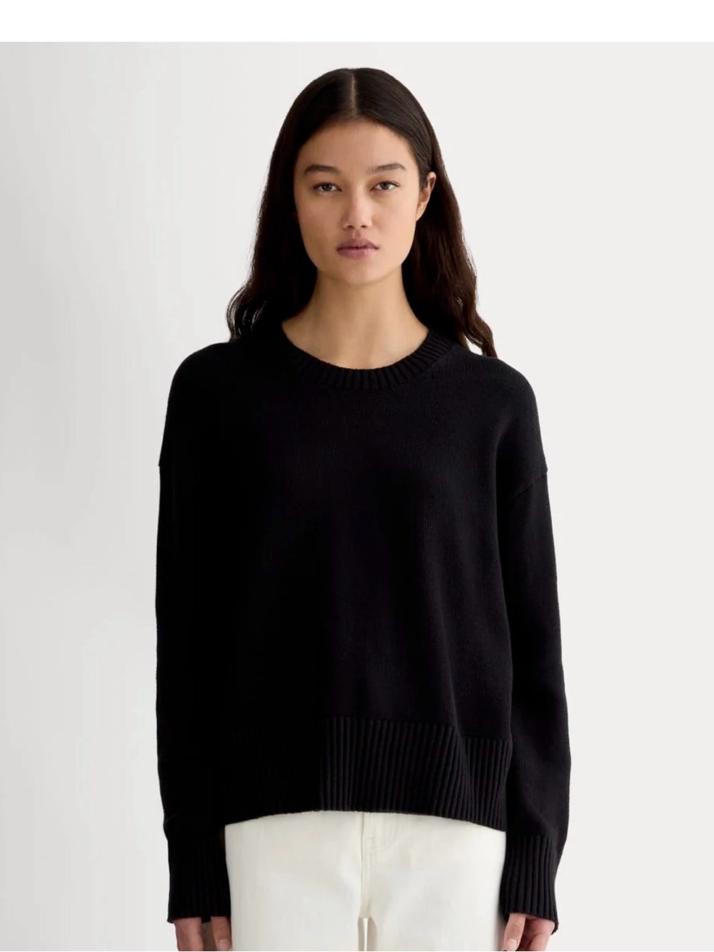 Everlane The Boxy Sweater in Everyday Cotton - Black - Medium